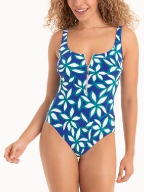 NEW Rosa Faia Anita Elouise Zipper One Piece Swimsuit 7733 Ocean Blue Print 338